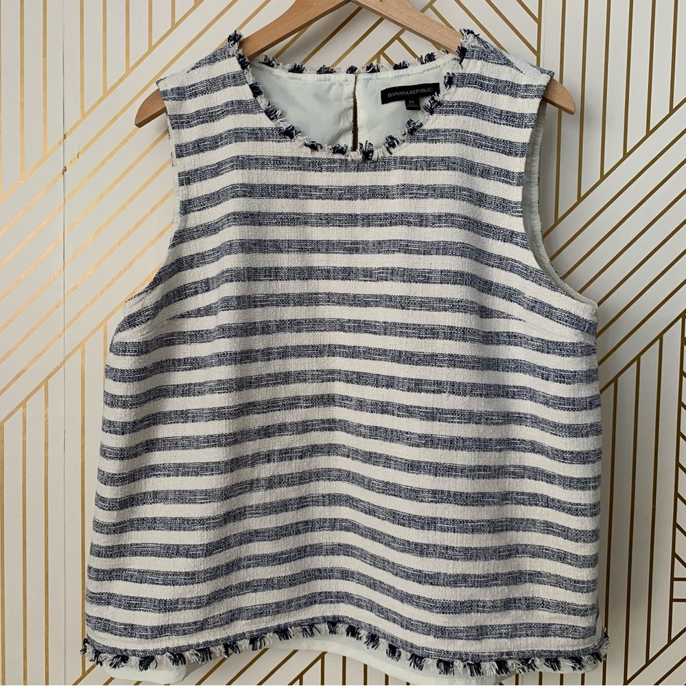 Banana Republic Fringe Striped Tank Shell sleeveless fringe hem Cotton blend XL - Picture 3 of 11